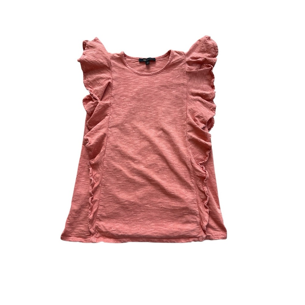 Frye Textured Boho Blouse Sleeveless Size XS Coral Pink Ruffles 100% Cotton‎ Top